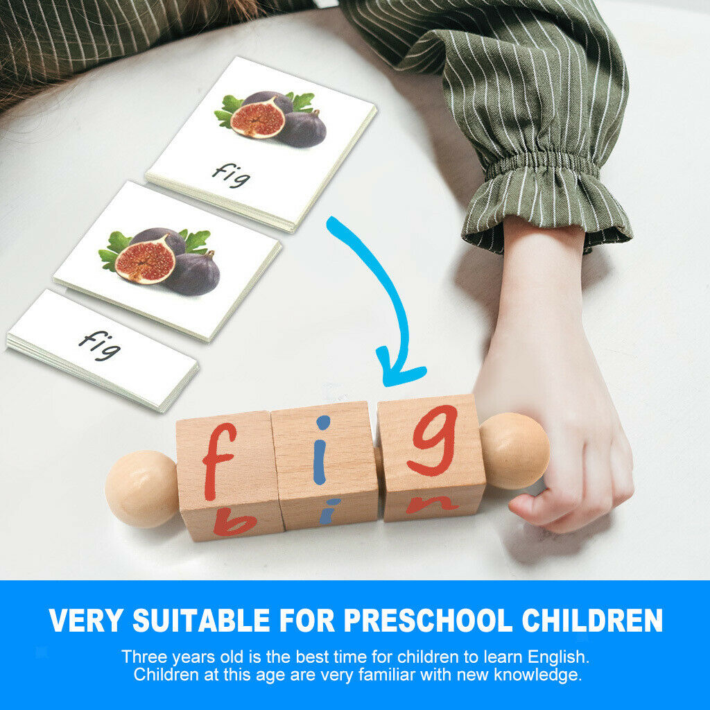 5Pcs Montessori Phonetic w/ Cards Wooden Alphabet Early Learning for Kids