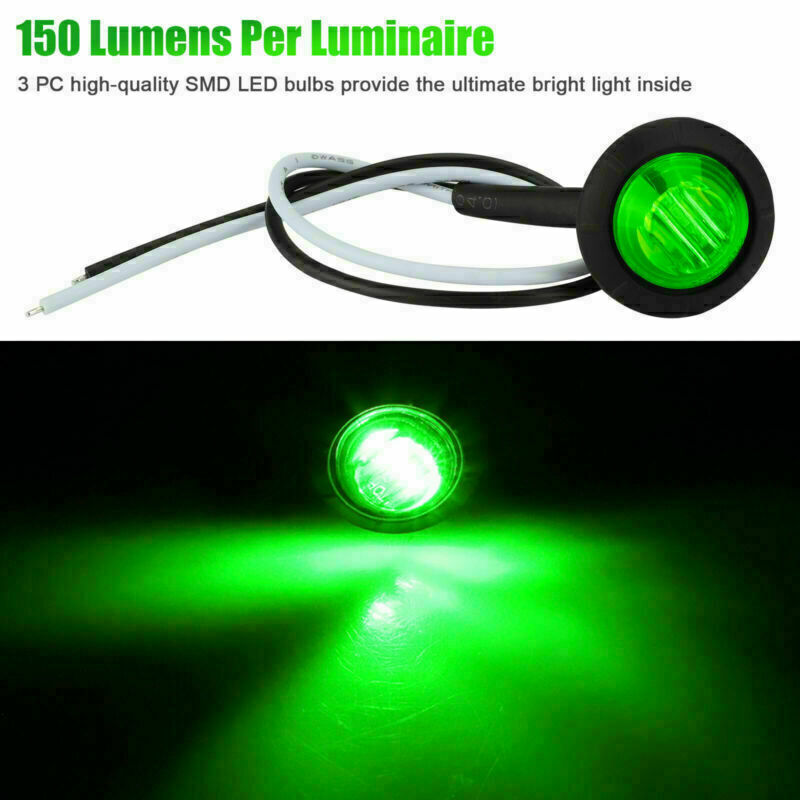 20x 3/4" Green Round LED Side Marker Clearance Bullet Light for Truck Trailer RV