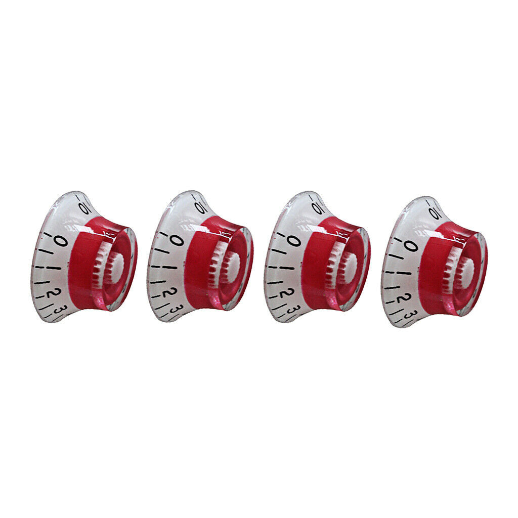 4x Red with Black Number Top Hat Bell Knobs for LP Guitar Tone Volume Speed