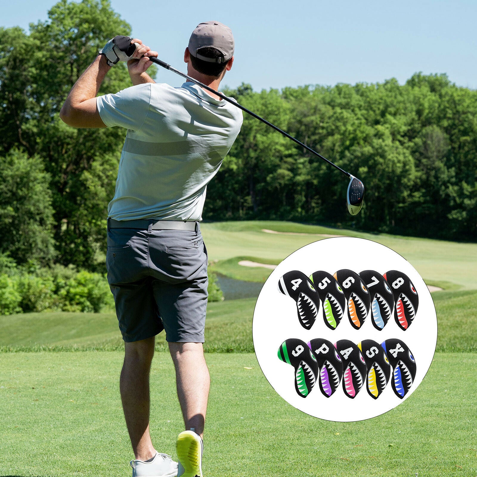 10 Pieces Golf Iron Head Cover Durable Club Headcover Anti-Scratch Transport