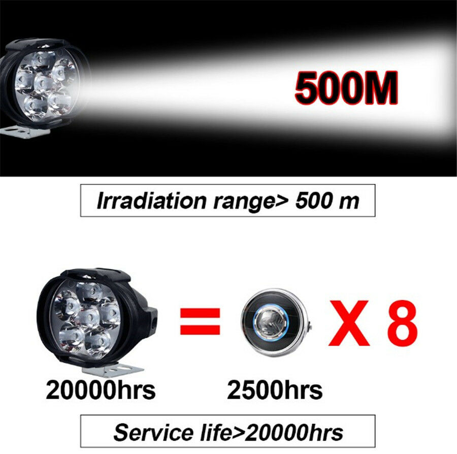 2Pcs 20W 12LED 2000LM Motorcycle Headlight Driving Fog Spotlight Lamp w/ Switch