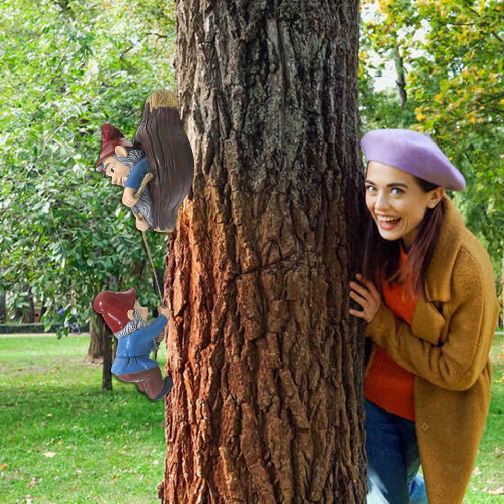 Garden Sculpture Cartoon Dwarf Climbing Tree Hanging Ornaments Tree Decor .