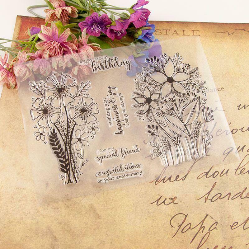 Birthday Flower Silicone Clear Seal Stamp DIY Scrapbooking Embossing Photo Decor