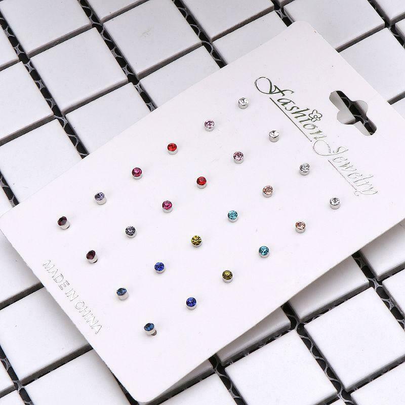 12 Pairs Rainbow Cubic Zircon Stud Earrings Set  Birthstone Crystal Kids Jewelry