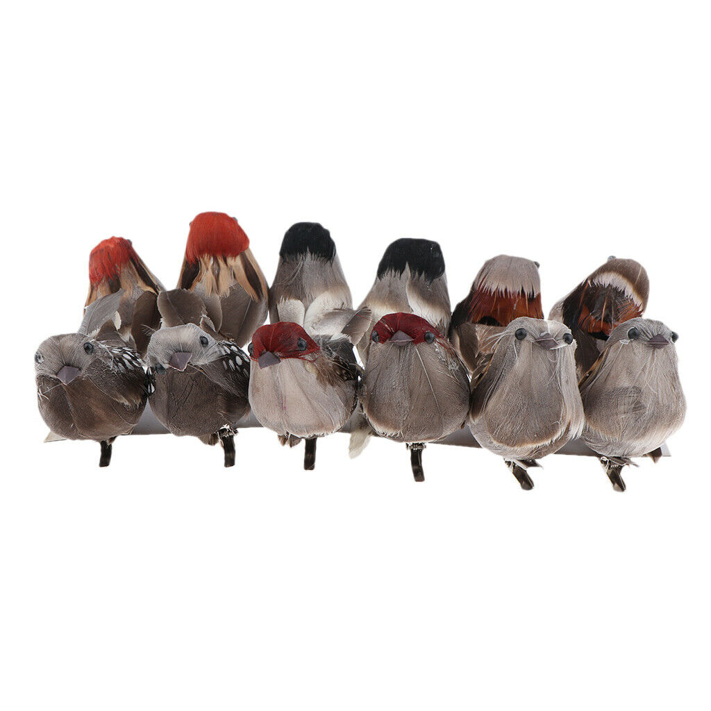 12 Artificial Birds Feathered Realistic Sparrow Outdoor Garden Decor Ornaments