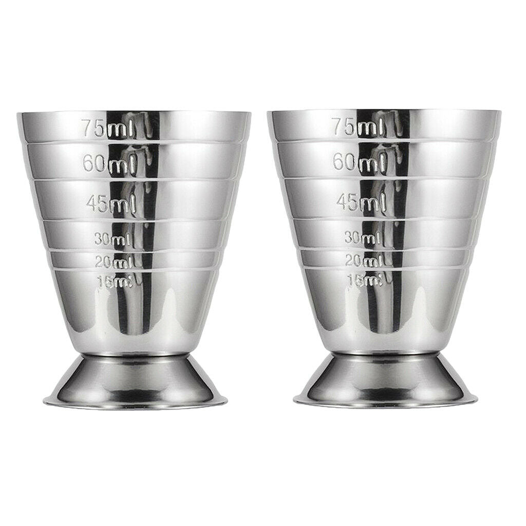 2-Pack Dual Measure Cup Stainless Steel Dual Spirit Measure Cup 75ml for Bar