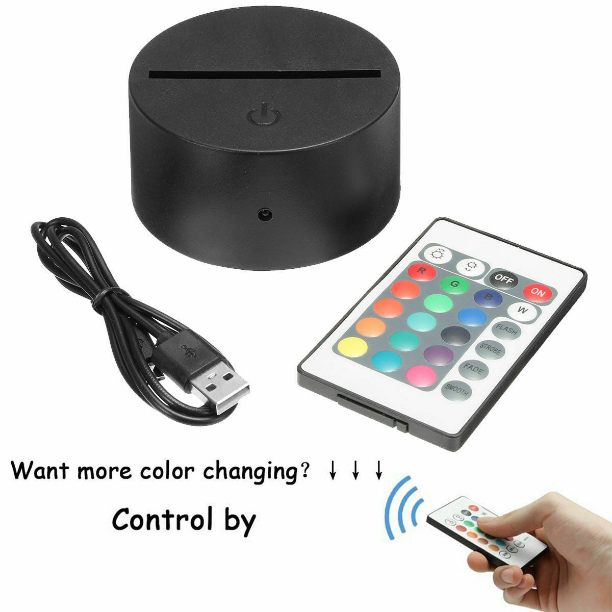 ABS Acrylic Black 3W DC5V LED Lamp Night Light Base USB Cable Remote control S15