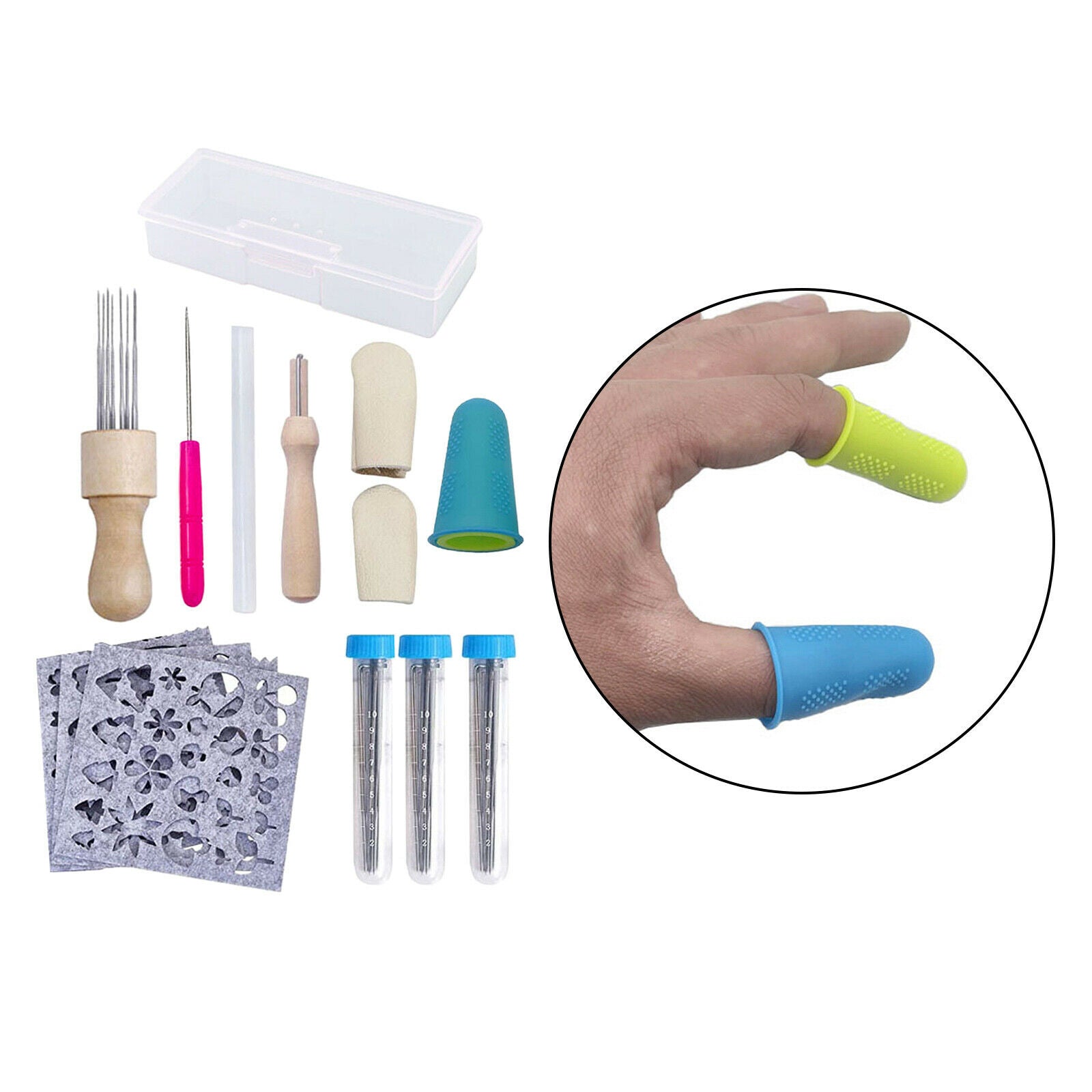 52pcs Needle Felting Kit with Felting Needles Awl Glue Stick Storage Box for