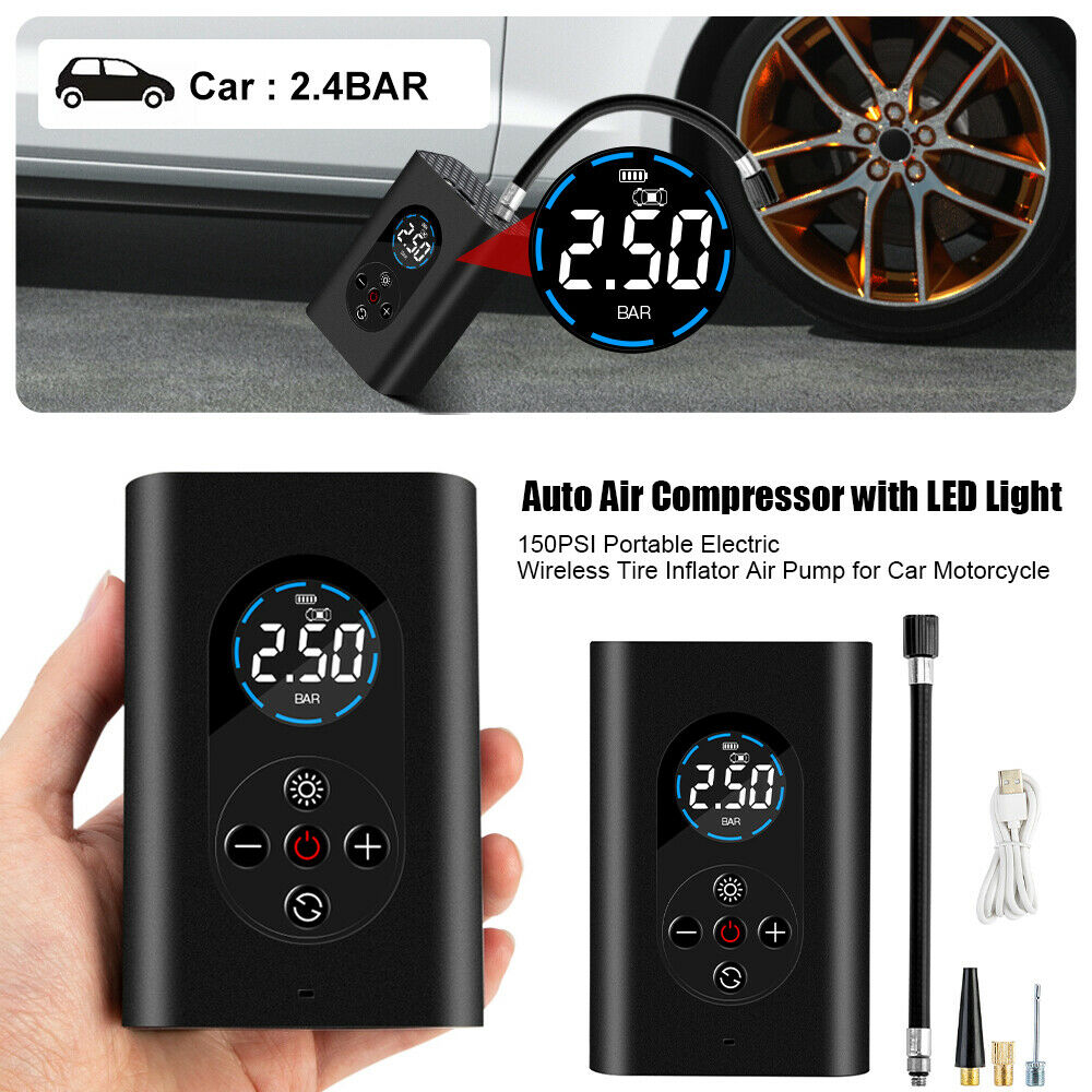 Auto Air Compressor LED Light 150PSI Electric Wireless Tire Inflator Air Pump
