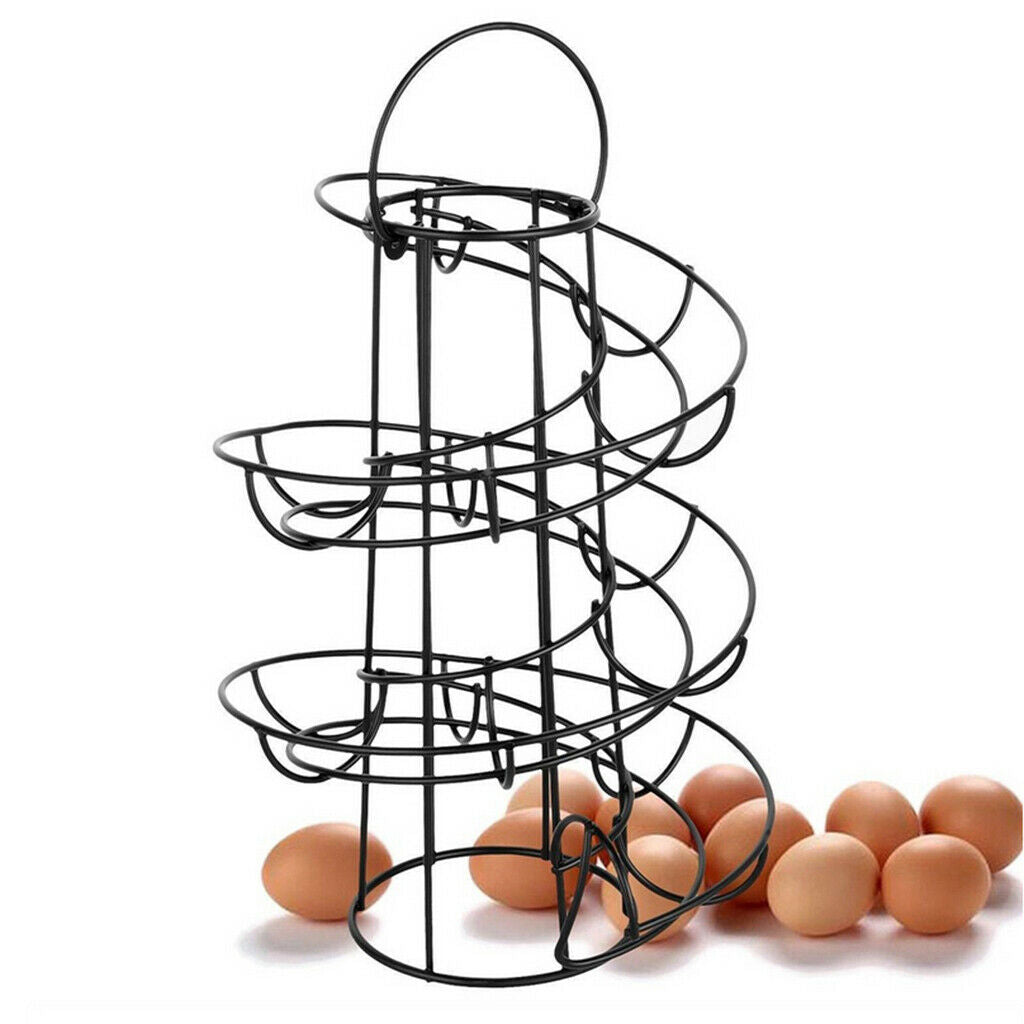 Metal Egg Storage Roller Rack Keeper Stand 24 Eggs Kitchen Worktop Black
