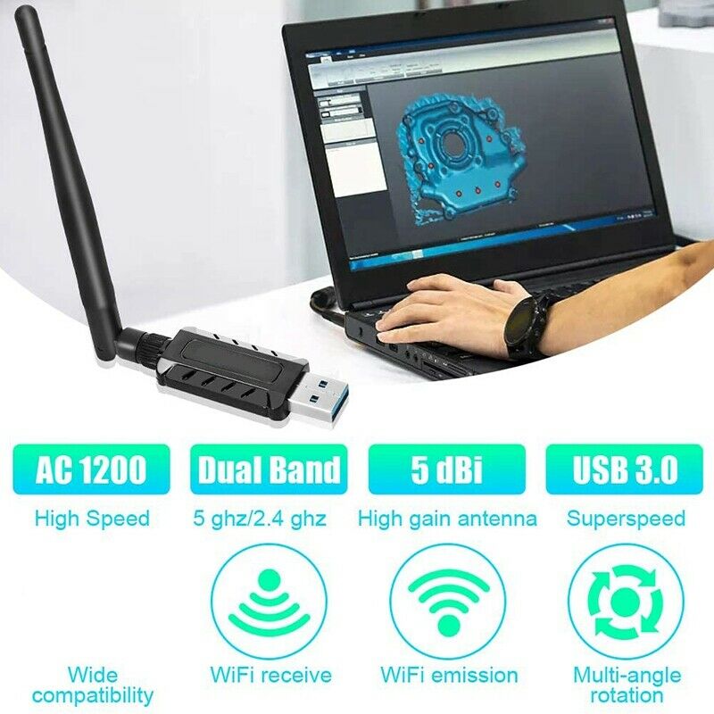 1200Mbps Dual Band Wi-Fi Adapter with 5DBi High Gain Antenna, USB 3.0 WirelessP6
