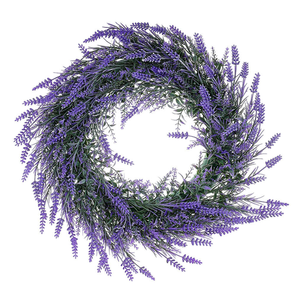 15'' Artificial Lavender Wreath Greenery Garland Front Door Hang Home Decors