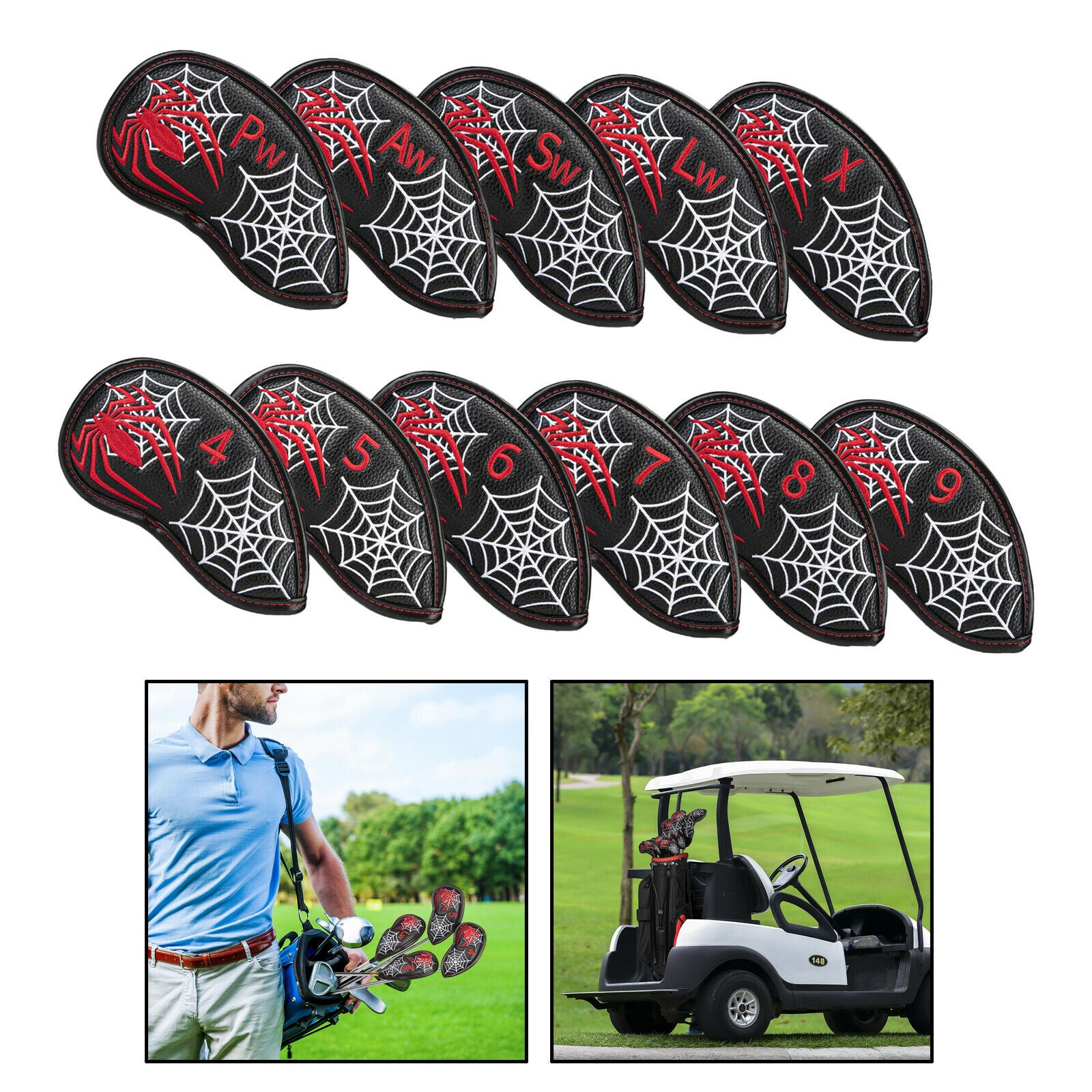 11PCS Embroidery Golf Irons Hybrid Headcovers Clubs PU Leather Training Aids