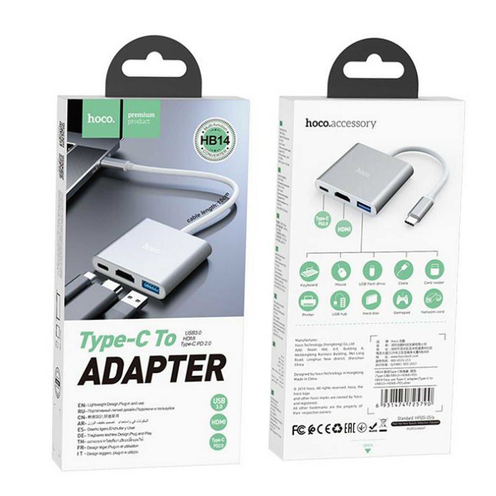 USB 3.1 Type C to HDMI +USB3.0+PD Ports Adapter Converter Hub Splitter