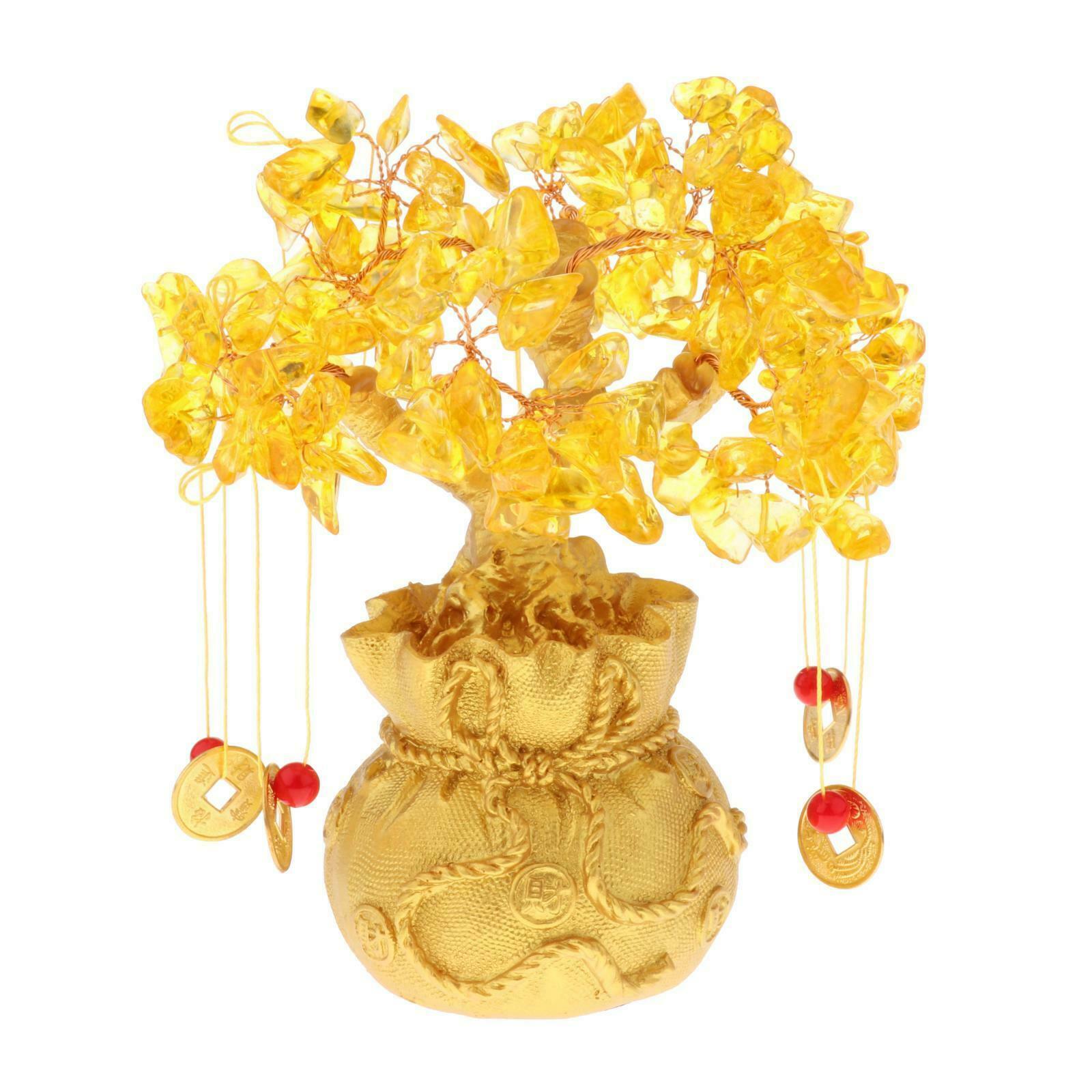 7.5" Citrine Quartz Gem Stone Lucky Tree Natural Crystal for Office Busniess