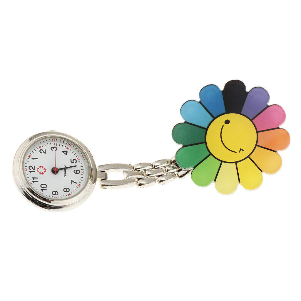 Flower shape Face Nurse Doctor Pocket Clip On Watch Brooch Fob Quartz Watch