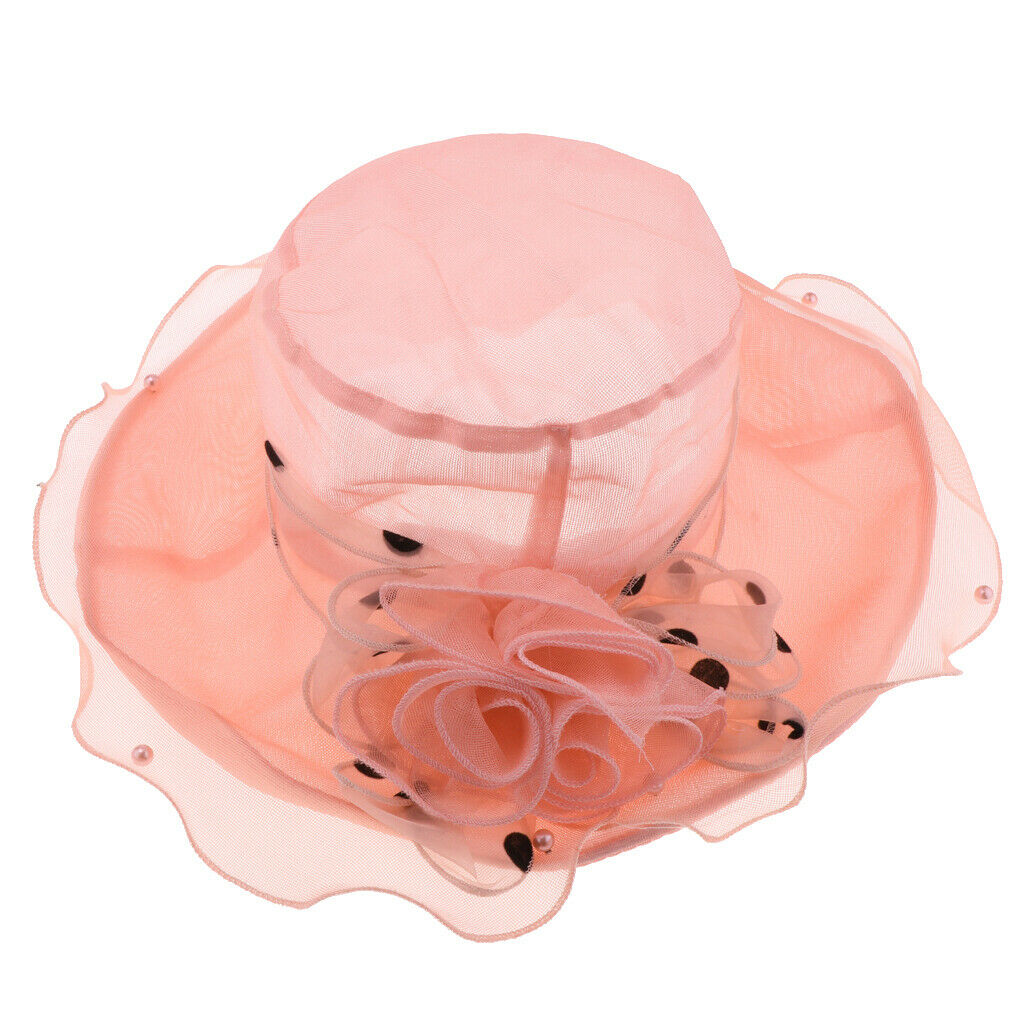 Women Lace Wide Brim Sun   Wedding Church Beach Derby Hat Orange