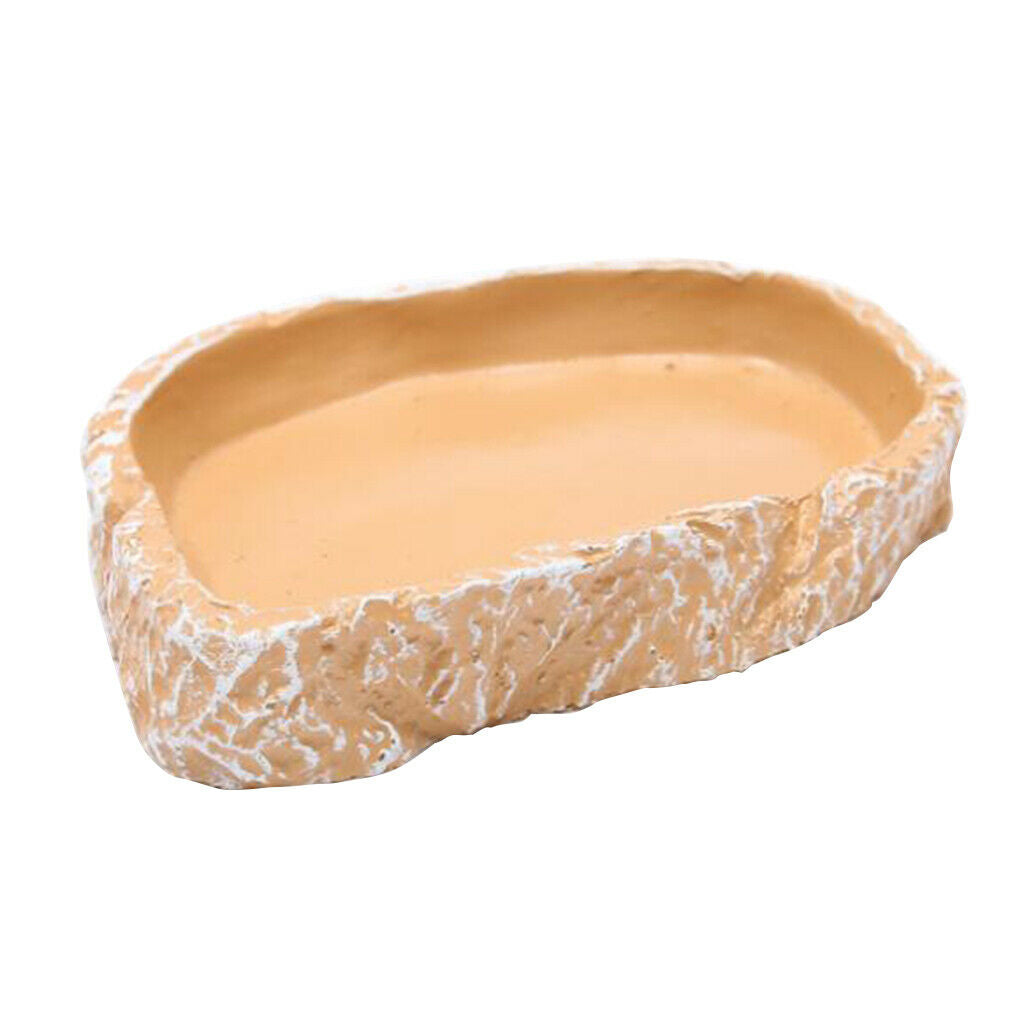 Beige Reptile Food and Water Bowl for Pet Aquarium Ornament Terrarium Dish Plate