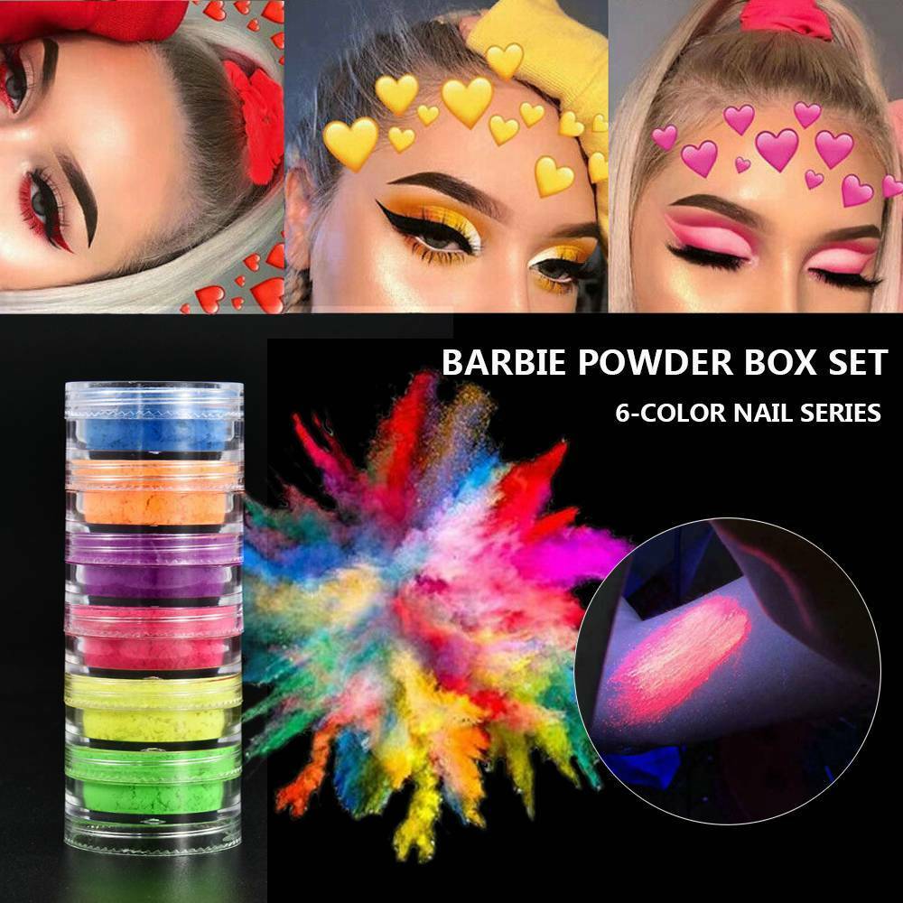 6 Color Lasting Shimmer Eyeshadow Matte Neon Powder Luminous Pigment Nail Powder
