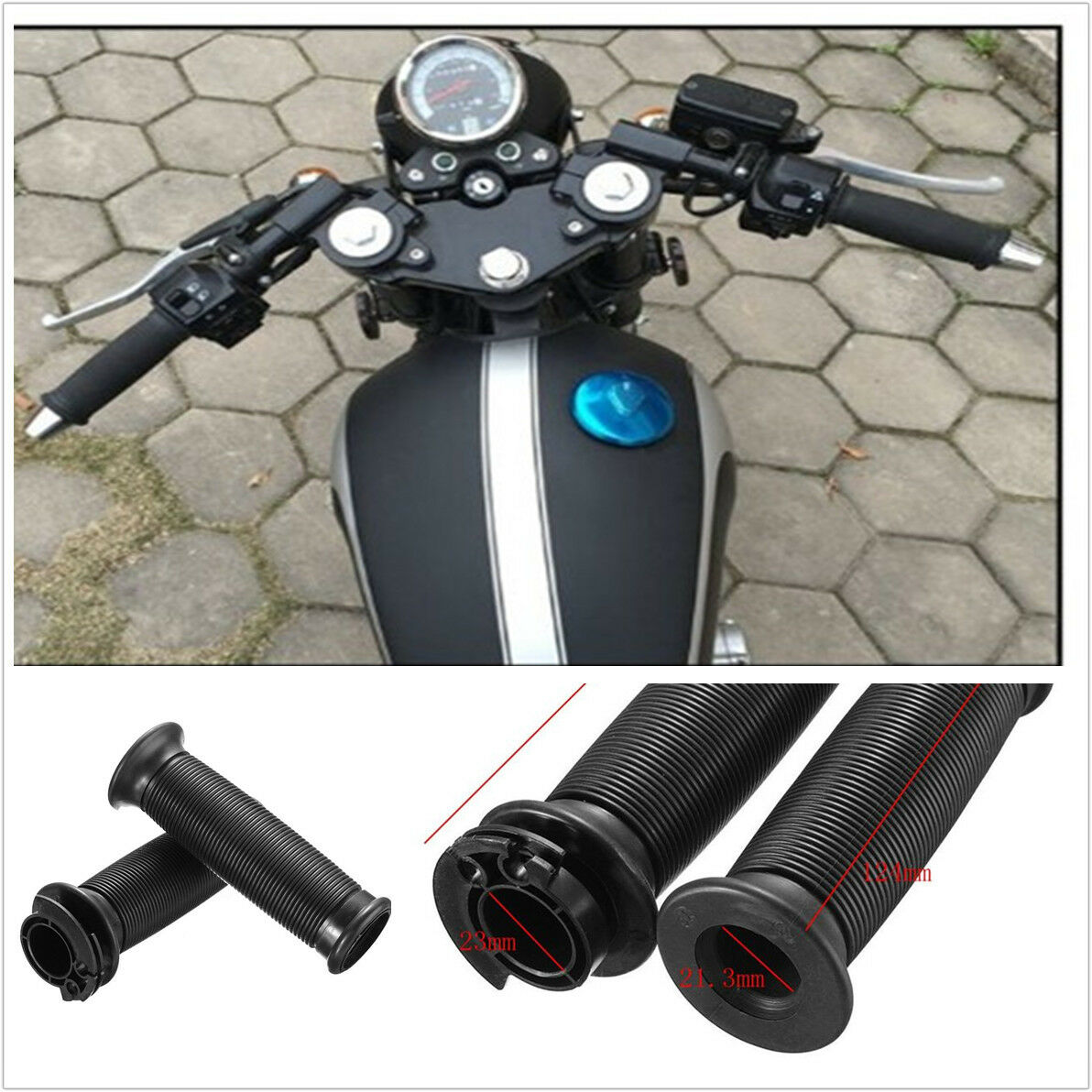 7/8'' Black Streak Plastic+Silicone Motorcycle Handlebar Cover 21.3mm, & 23mm