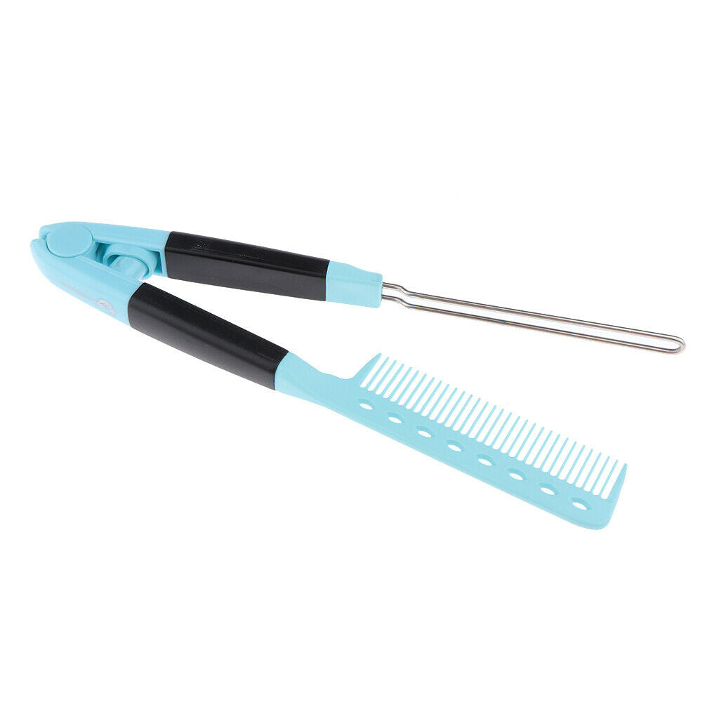 Hairdressing Straightener Hair Straighten Brush Pocket Comb Clamp Light Blue