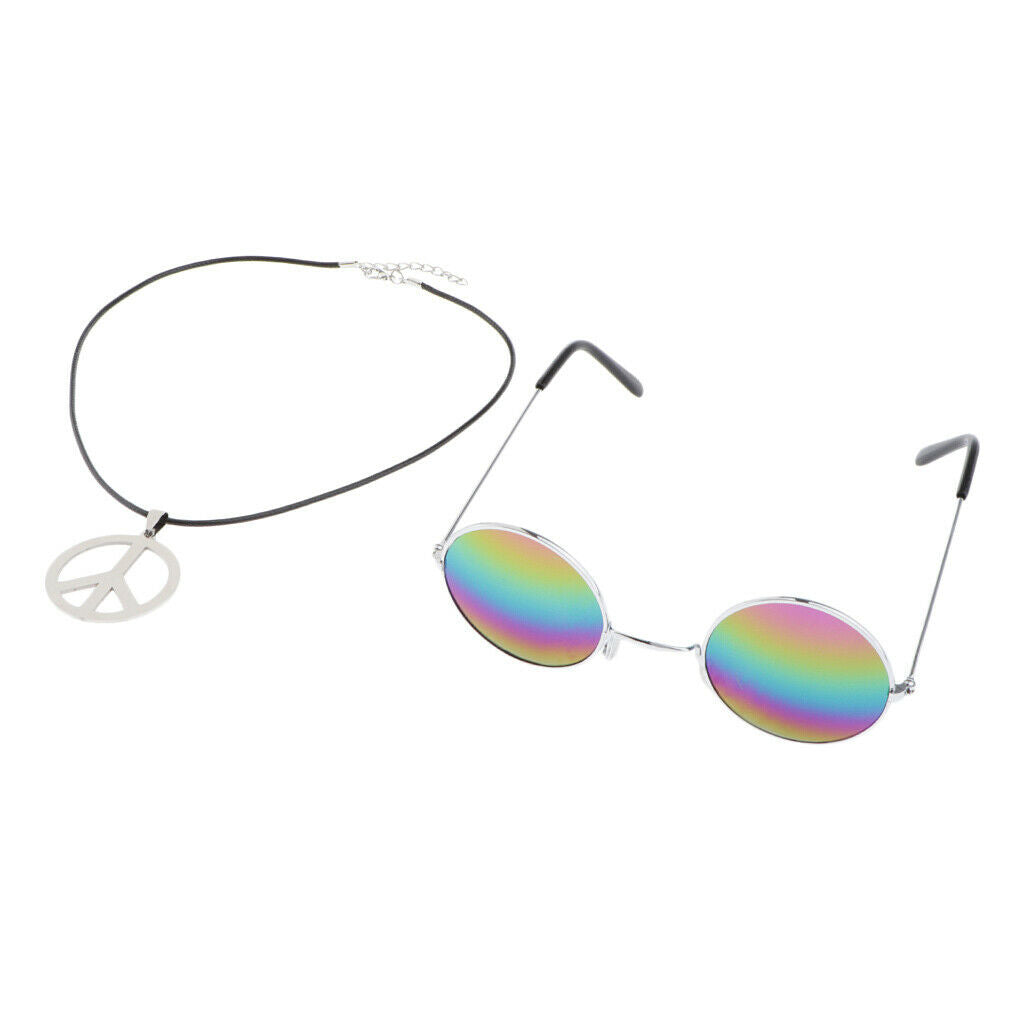 Peace Sign Pendant Necklace Rainbow Sunglasses 60s 70s Halloween Dress Up