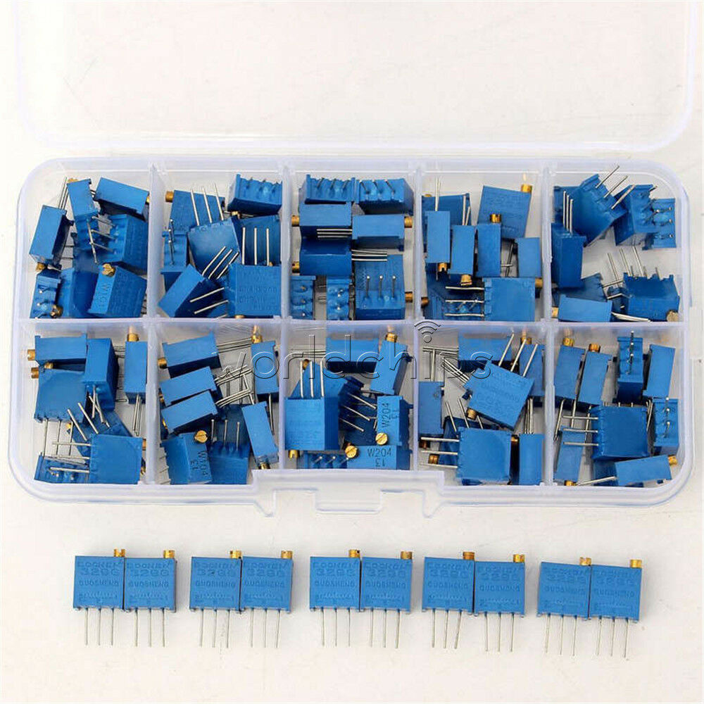 50PCS 10 Value 3296 Multiturn Variable Resistor Trimmer Potentiometer Kit +Case