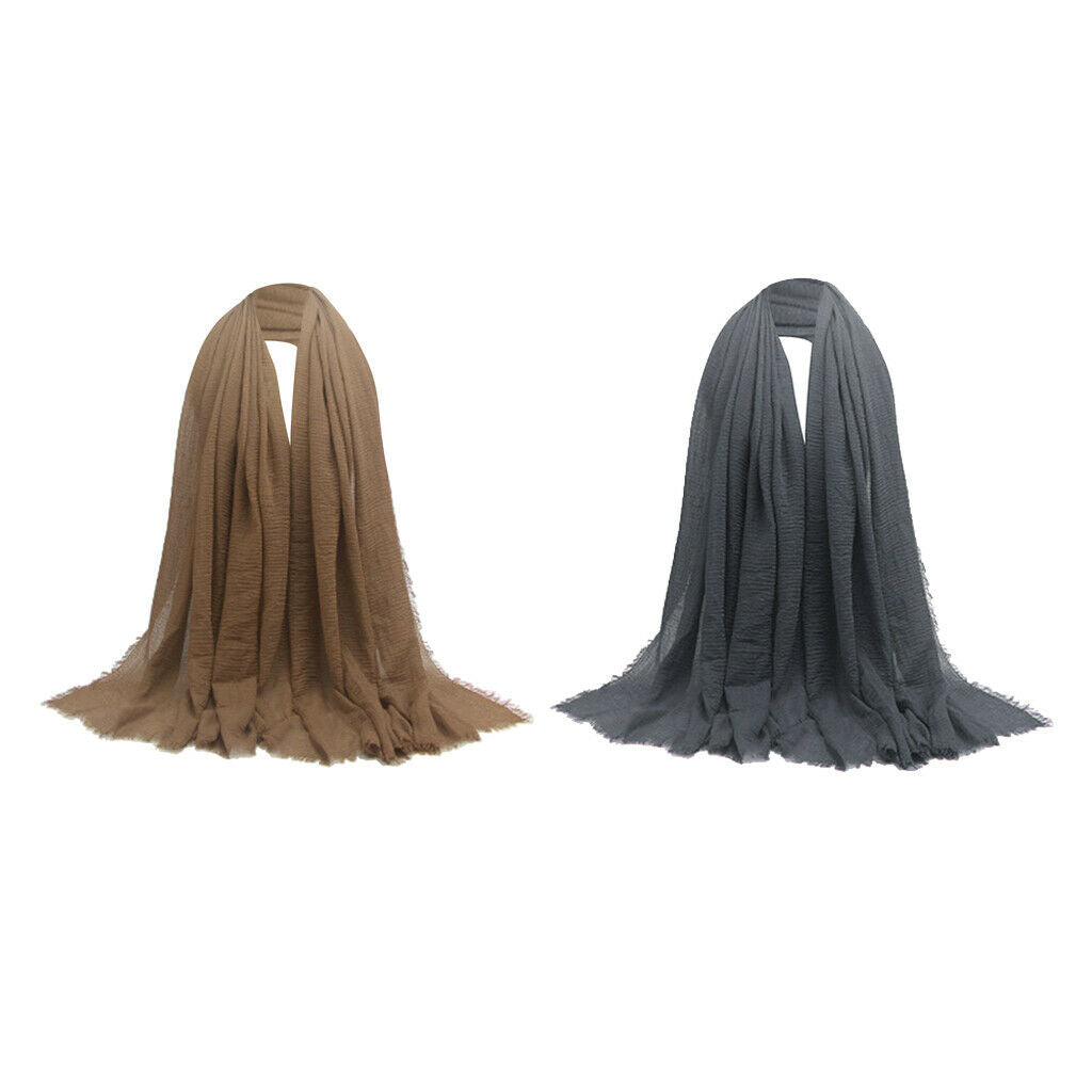 2 Pieces Womens Fashion Long Scarf Crinkle Hijab Shawl Headscarf Headwrap