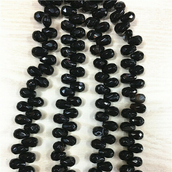 1 Strand/40Pcs 12x8mm Black Agate Faceted Teardrop Loose Beads DIY Jewelry HH467