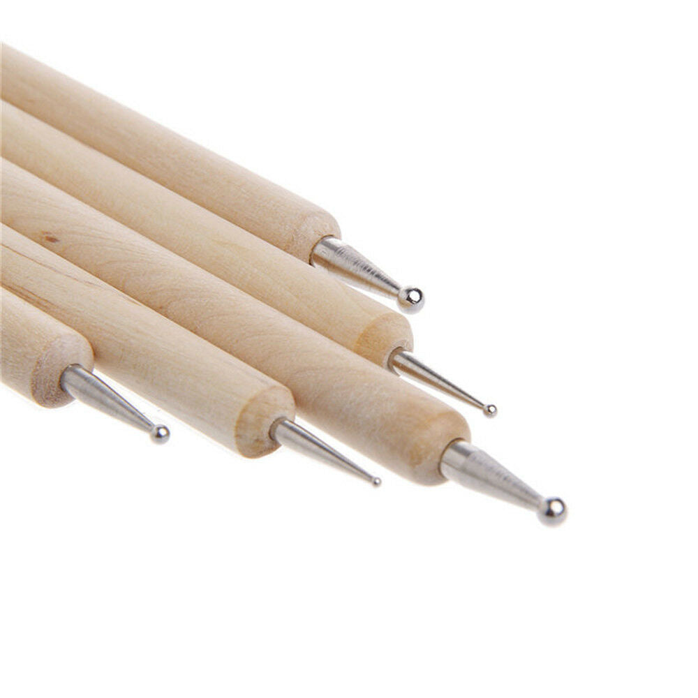 NEW5Pcs/set Nail Art Dotting Dot Pen 2-Way Wooden Marbleizing Manicure Tools DIY
