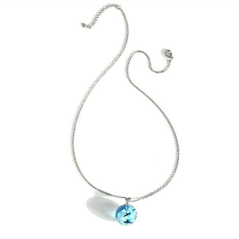 Charm White Clouds Blue Sky Birds Glass Ball Pendant Necklace Terrarium 2.8cm