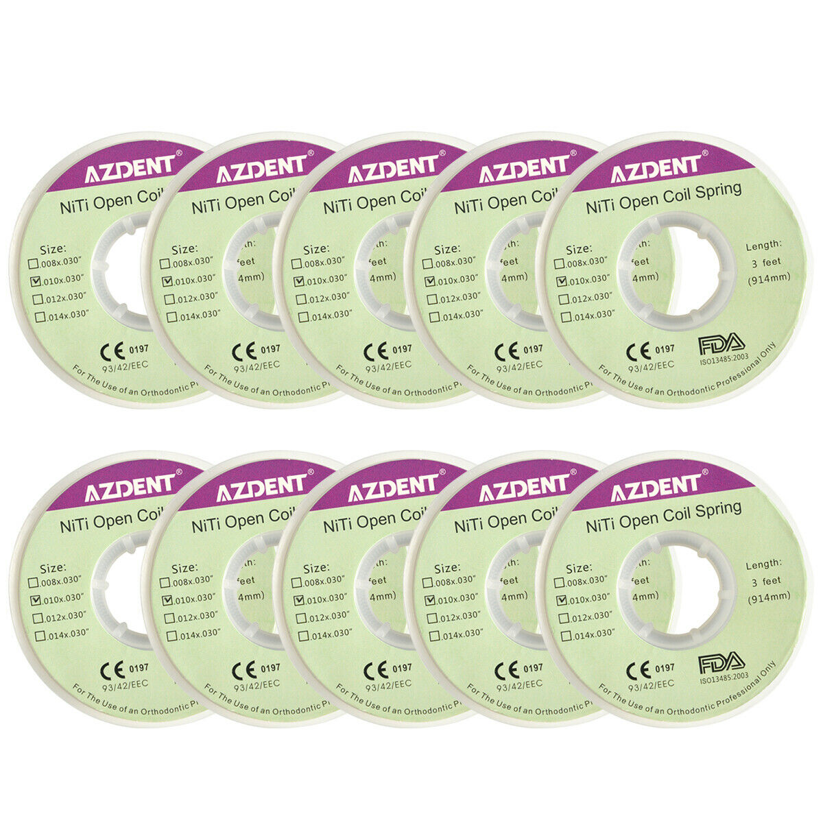 10 X Dental Orthodontic Niti Open Coil Spring Spool Dia.010 *030 " inch 914mm
