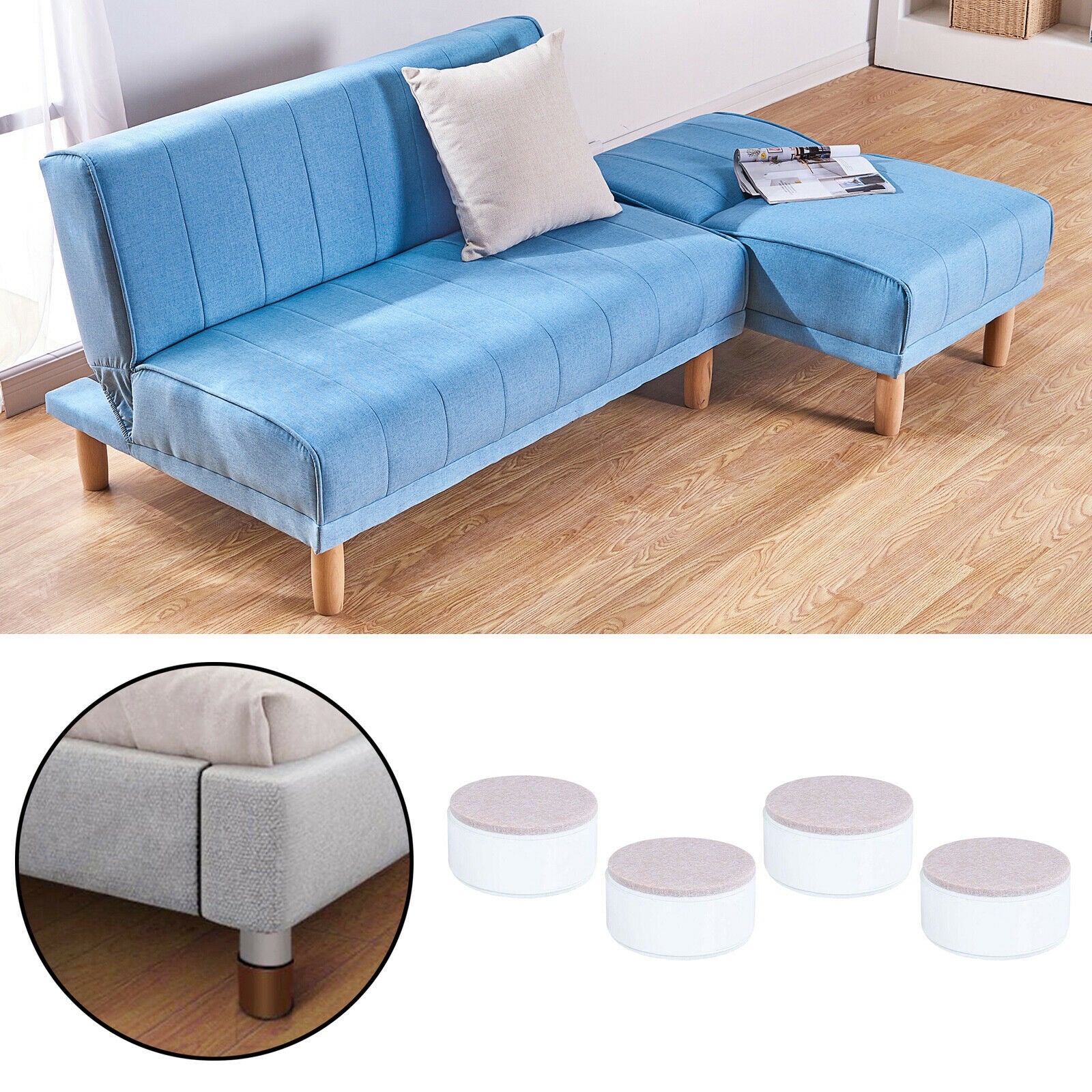 8 Pieces Round Square Bed Risers Furniture Lifts Anti Slip for Home Office