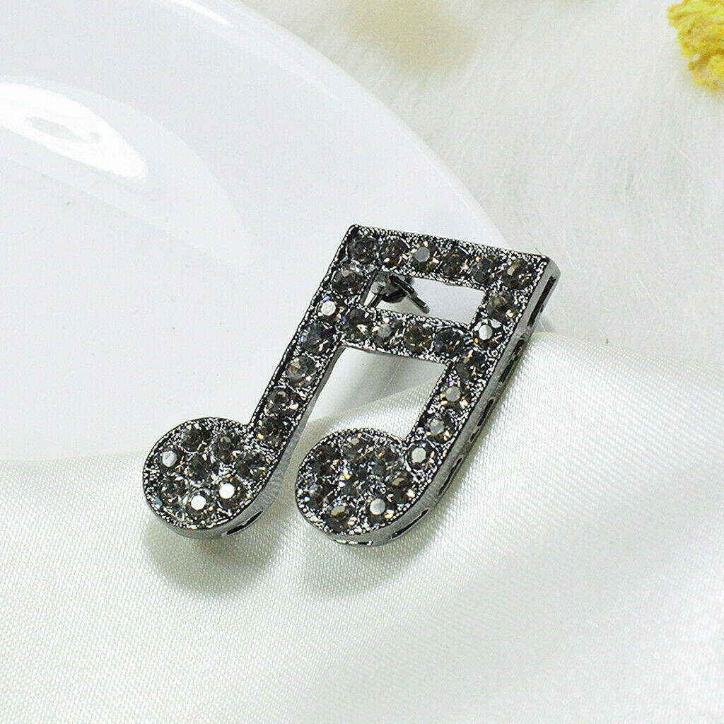 2Pcs Women Alloy Musical Symbol Enamel  Brooch Lapel Pin Collar Tips Black