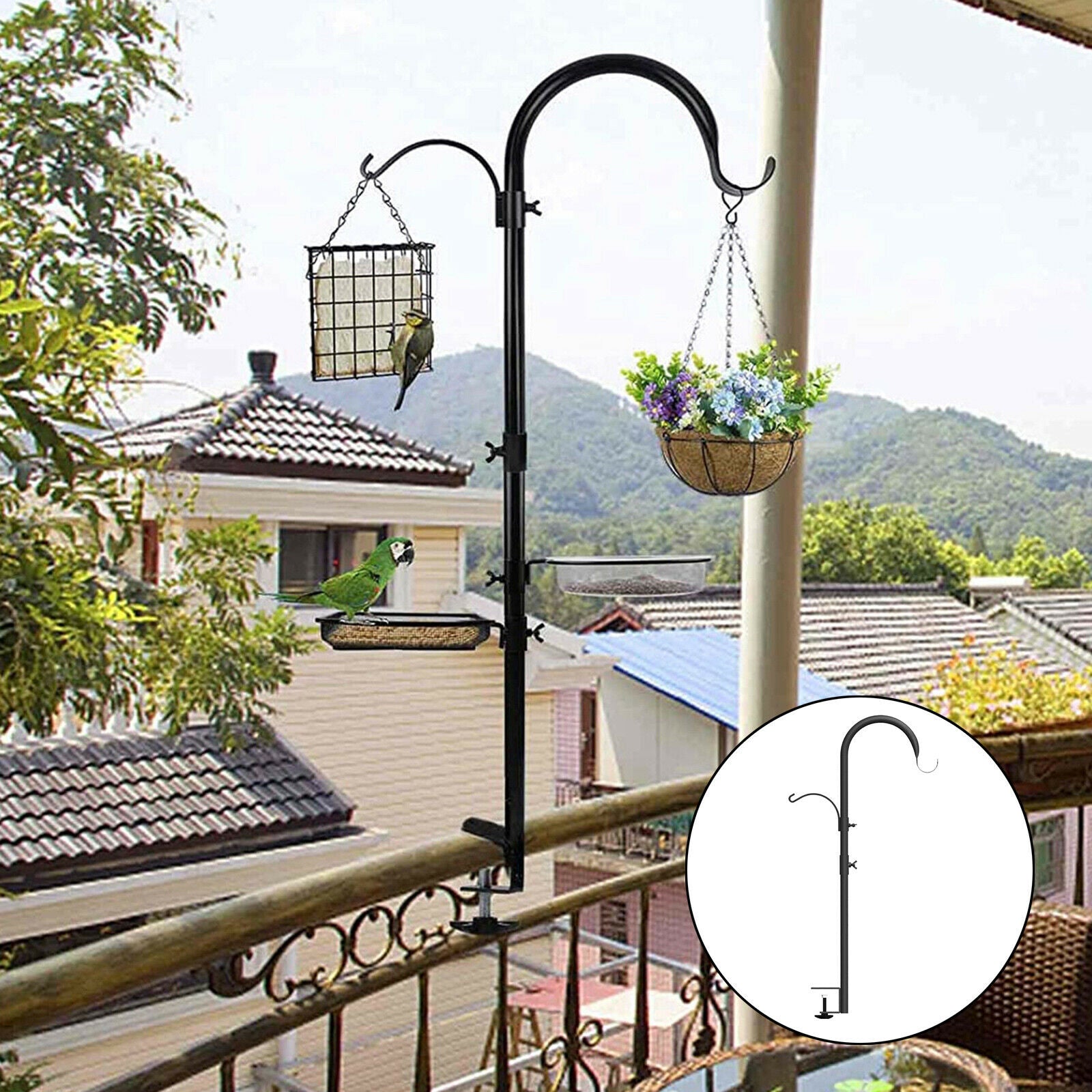 Metal Deck Hook Bird Feeder Hanging Kit Porch Feeding Station Hanger 37in