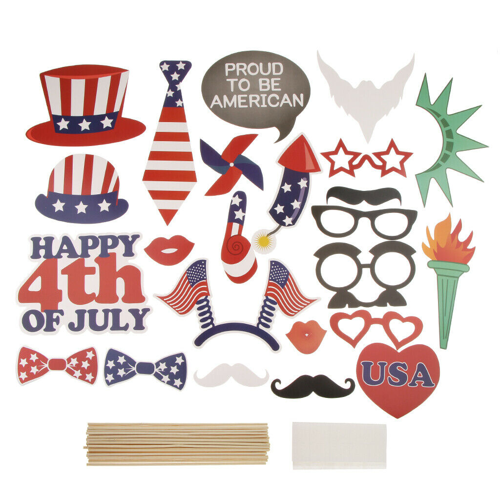 24 Pieces Happy 4th of July Photo Booth Prop USA Independent Day Supplier