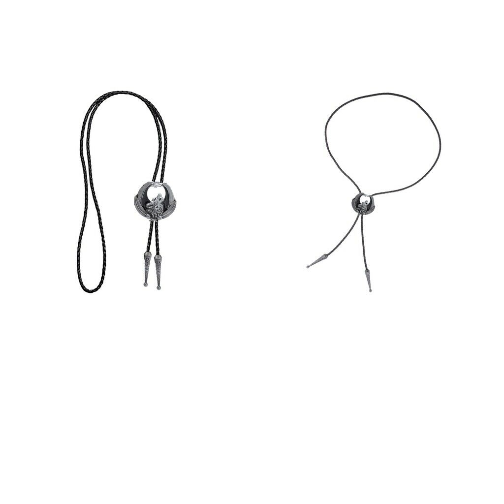 2 Pieces Retro Howling Wolf Bolo Tie Western Cowboy Leather Bola Necktie for Men