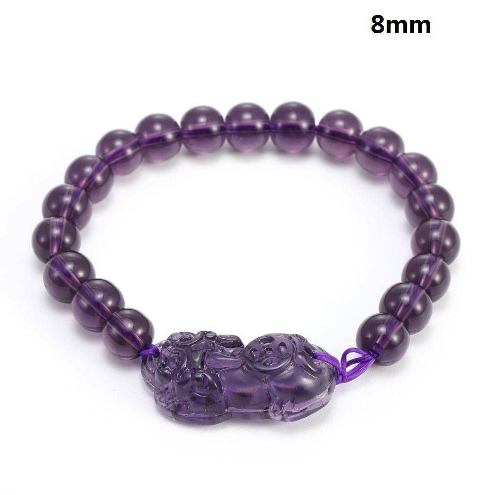 Feng Shui Purple Amethyst Stone Wealth Pi Xiu Bracelet Attract Good Luck Wealth