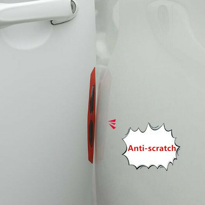 4pcs Red Car Door Anti-Collision Strip Reflective Stickers Carbon Fiber Pattern