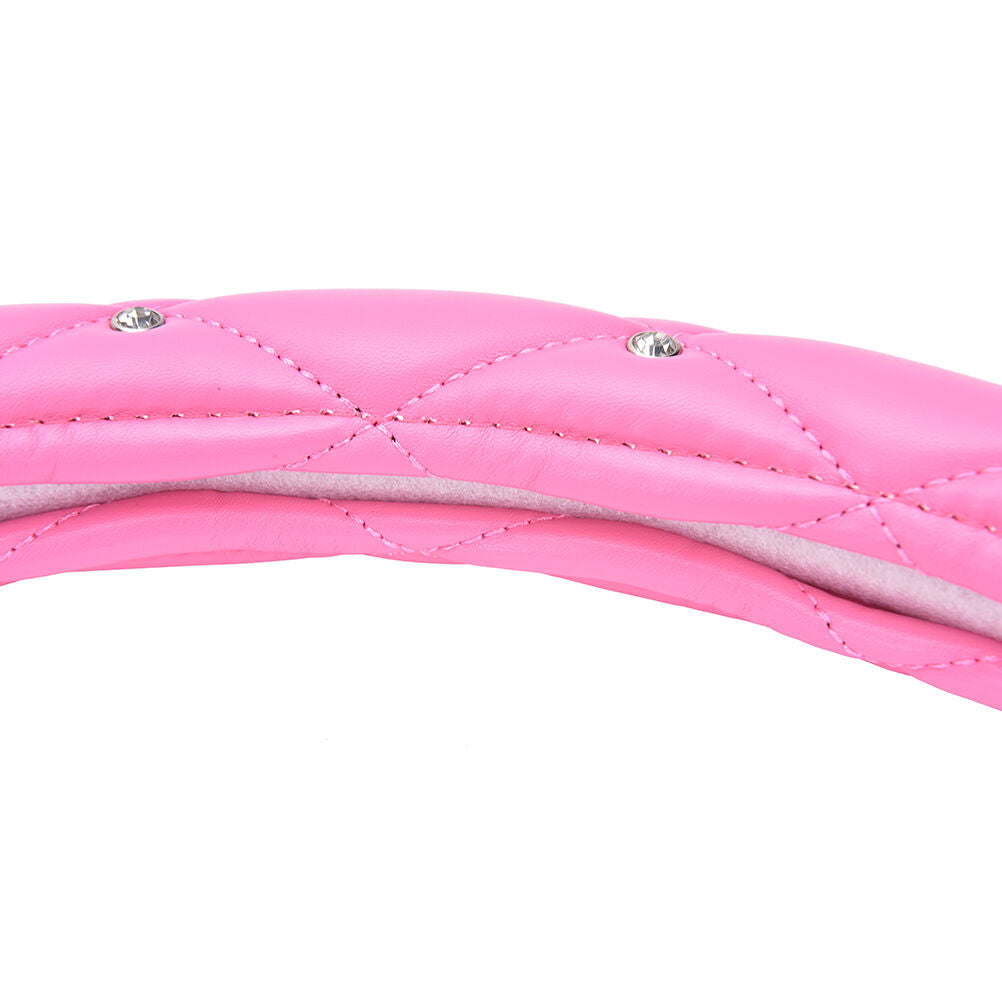 Universal Steering Wheel Cover Leather Shinny Crystal Crown Pink Girl GifY RC