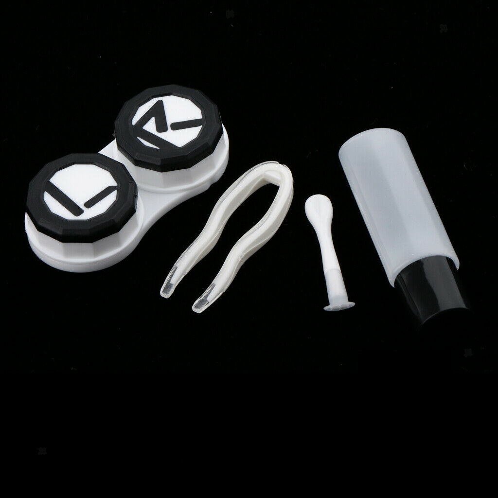 Mini Contact Lens Box Travel Soaking Case with Liquid Bottle Tweezers White