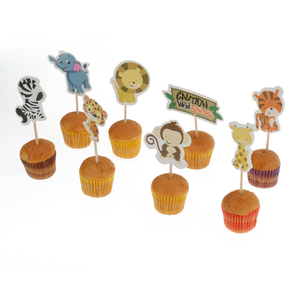 MagiDeal 24pcs Safari Animal Cupcake Toppers Picks Baking Cups Decor