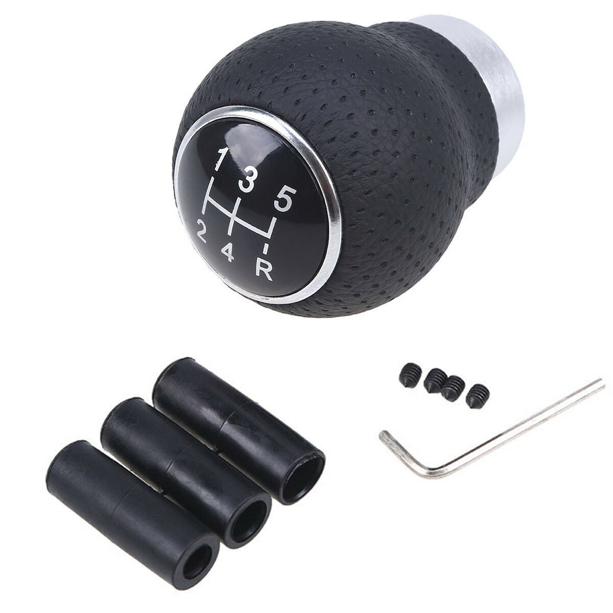Black Leather Aluminum 5 Speed Gear Shift Knob Universal for Manual Transmission