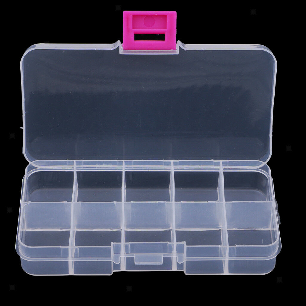 Clear Plastic Storage Organiser Craft Beads Jewellery Tool Box Case 10 Grids