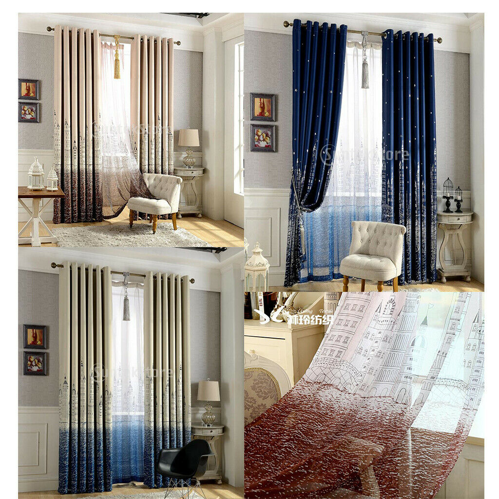 2pcs Castle Window Curtains Set Sheer Curtain&Cloth