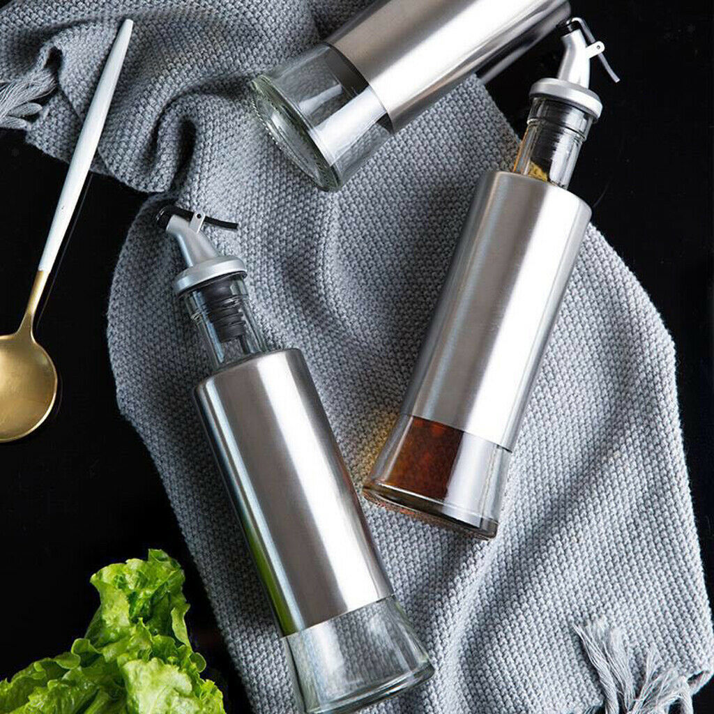 Stainless Steel Castor Oil Bottle Soy Sauce Pot Glass Vinegar Dispenser