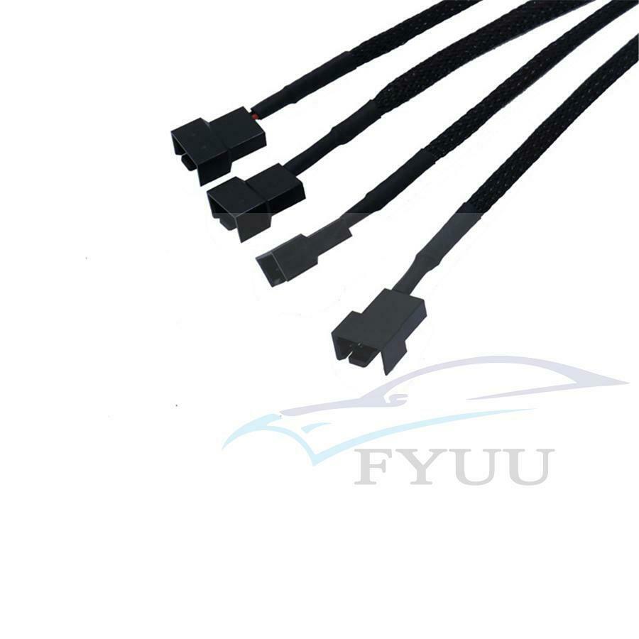 5Pcs 15-Pin Male SATA to 4 Fan 12V Sleeved Power Adapter Cable 12" / 30cm