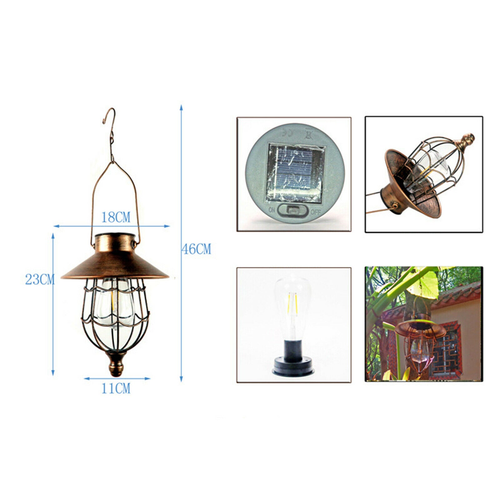 Solar Powered Lantern Outdoor Hanging Lamp LED Light Metal for Garden Porch
