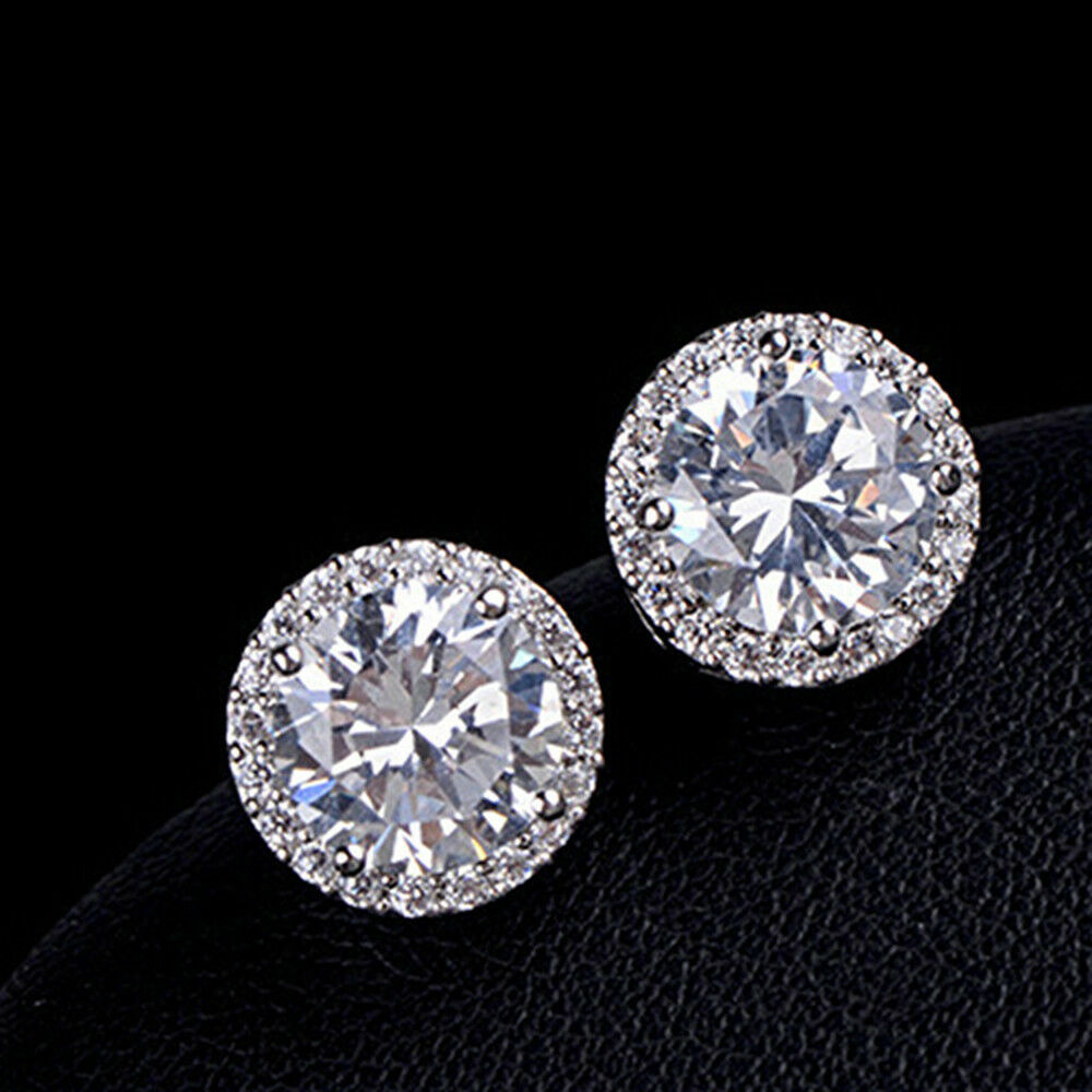 Women Nice Crystal Inlaid Zircon Ear Stud Platinum Plated Earrings jewerly gift