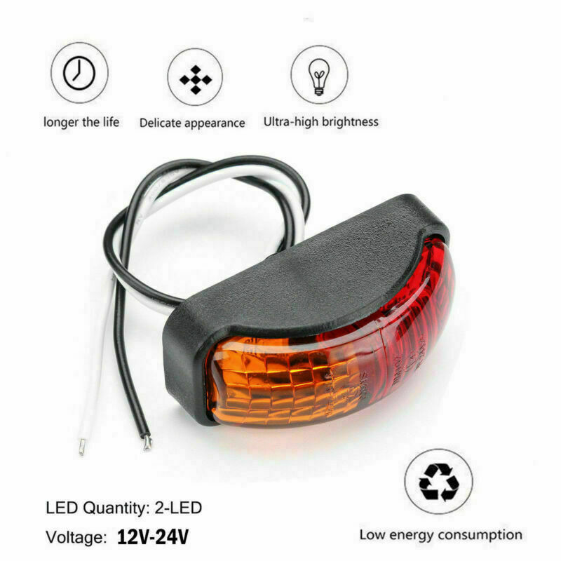 1x Red/Amber 2LED Side Marker Lights Lamp Trailer Truck Lorry Caravan Van12V-24V